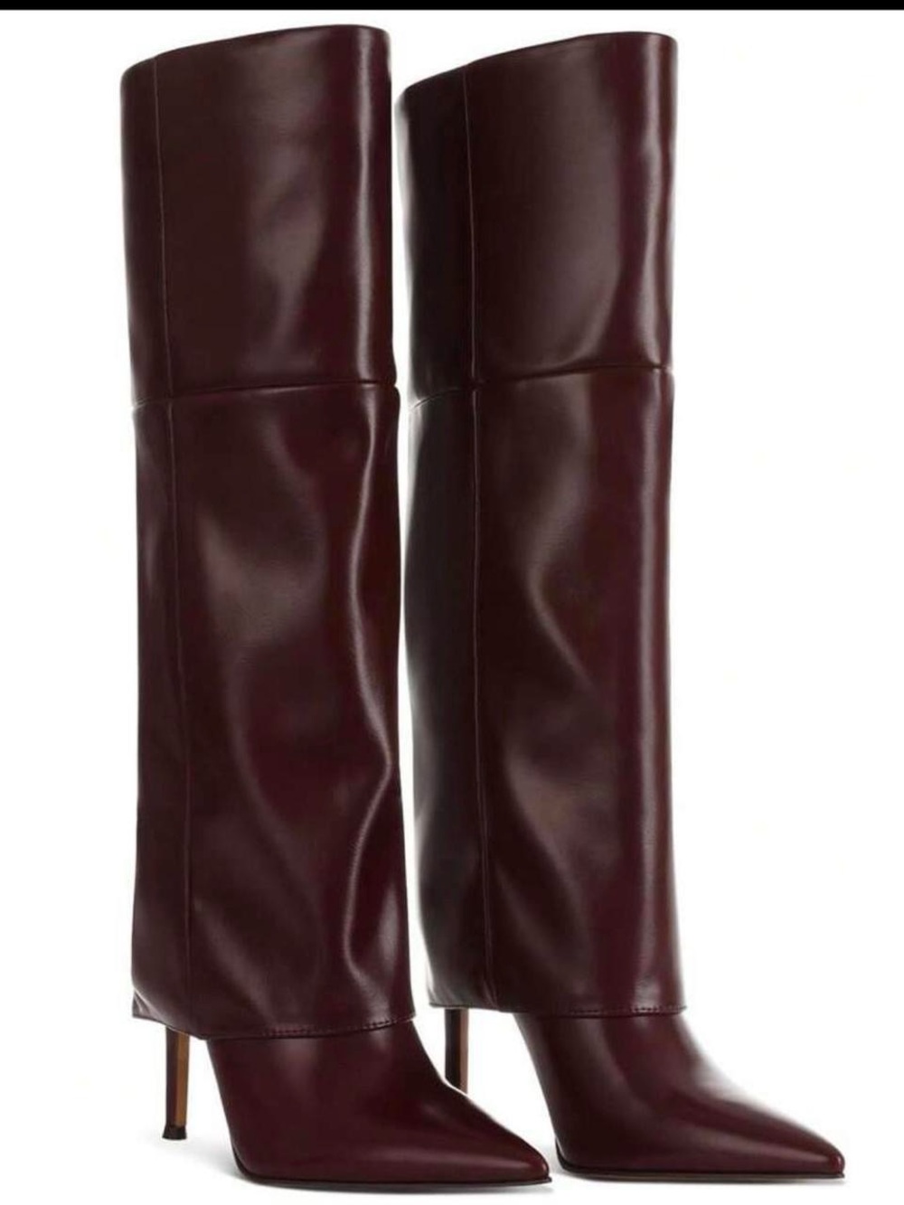 Tall Pointed-Toe Stiletto Boots in Burgundy Leather